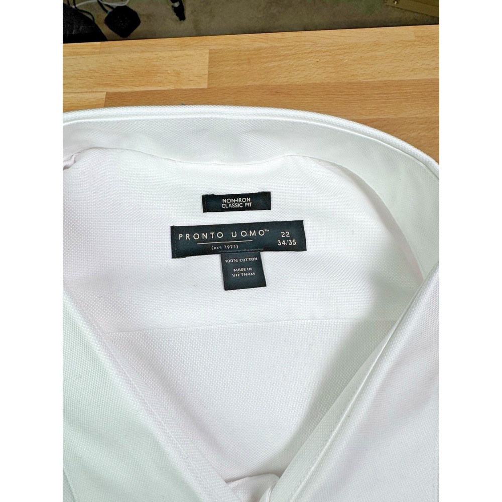Pronto Uomo Non-Iron Dress Shirt Classic Fit White 100% Cotton 22 34/35 - Picture 2 of 6